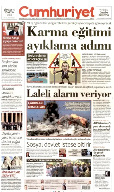 CUMHURİYET güncel gazete kapağı