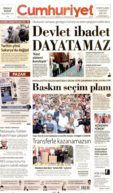 CUMHURİYET güncel gazete kapağı