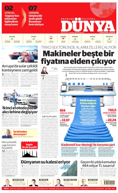 DÜNYA güncel gazete kapağı