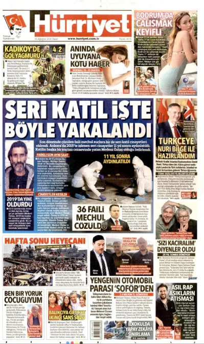 HÜRRİYET güncel gazete kapağı