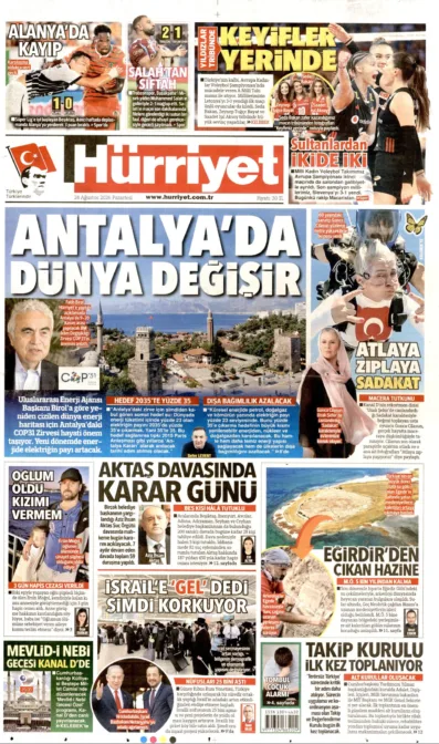 HÜRRİYET güncel gazete kapağı
