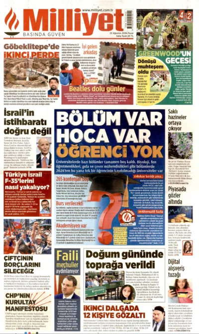 MİLLİYET güncel gazete kapağı