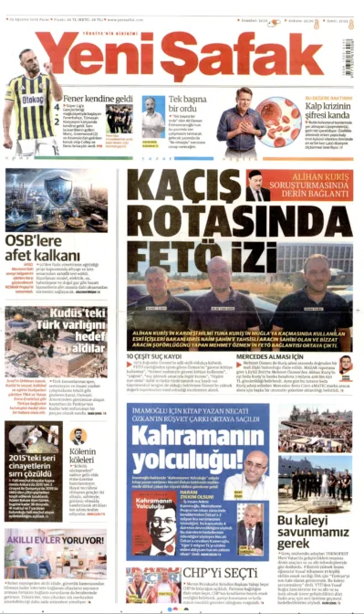 YENİ ŞAFAK güncel gazete kapağı